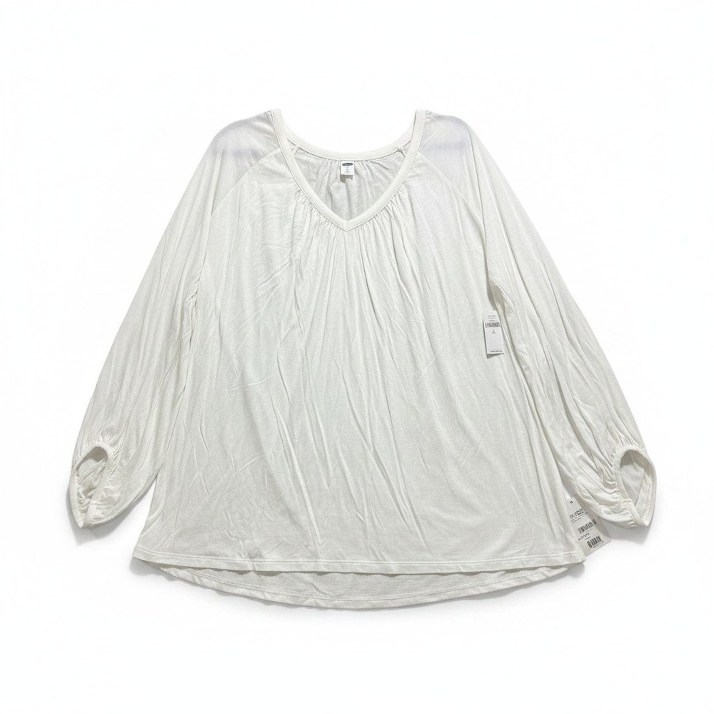 Old Navy L Tall White V-Neck Long Sleeve Blouse Womens Boho Casual Cottagecore